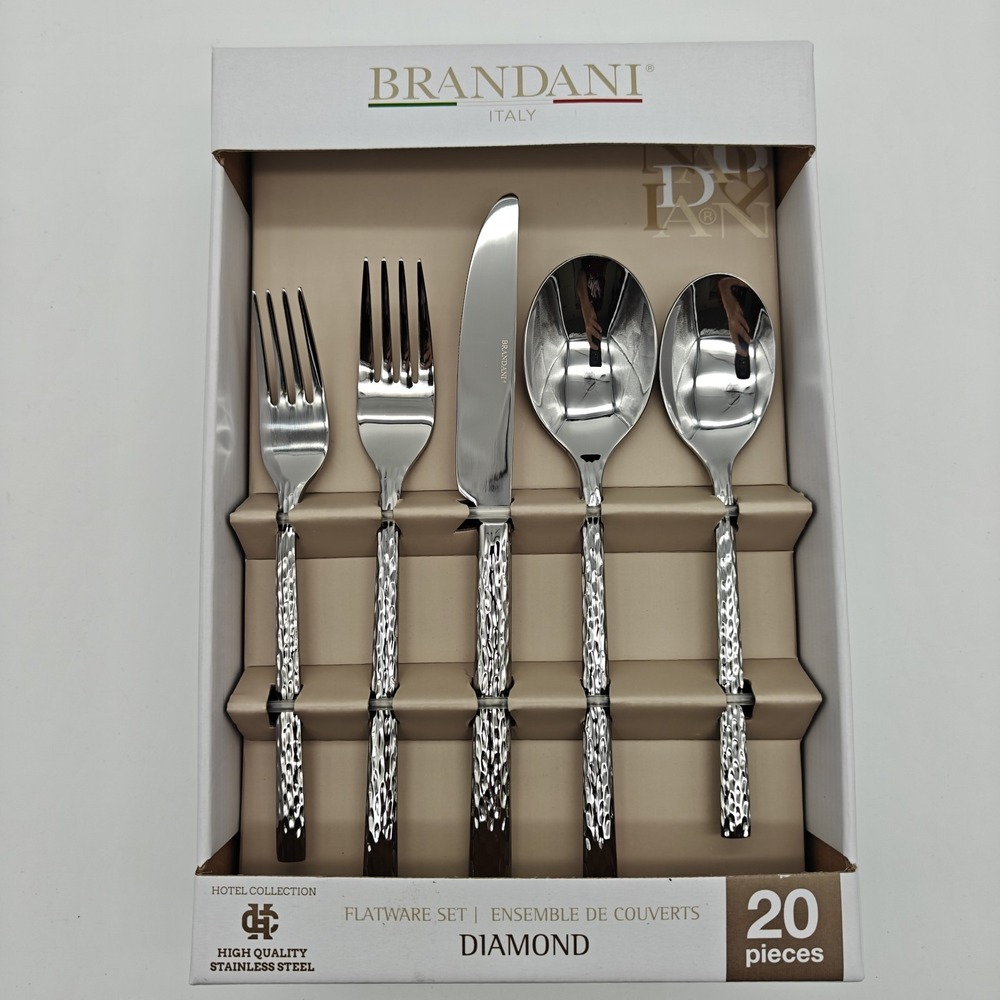 Brandani Italy Diamond 20 Piece Stainless Steel Flatware Set Service for 4 NEW